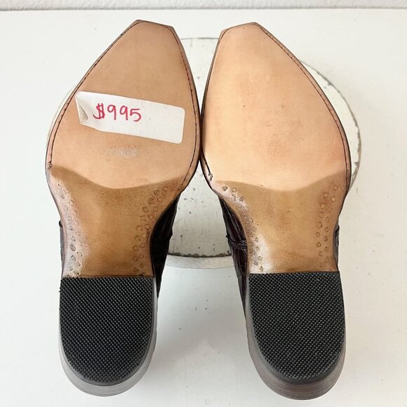 Rod Patrick Womens Western Boots Loafers Pull on Shoes 5C Brown Caiman Leather - Picture 8 of 11